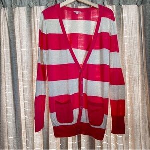Halogen Pink Rugby Stripe Cotton Lightweight Cardigan Tunic Size Medium